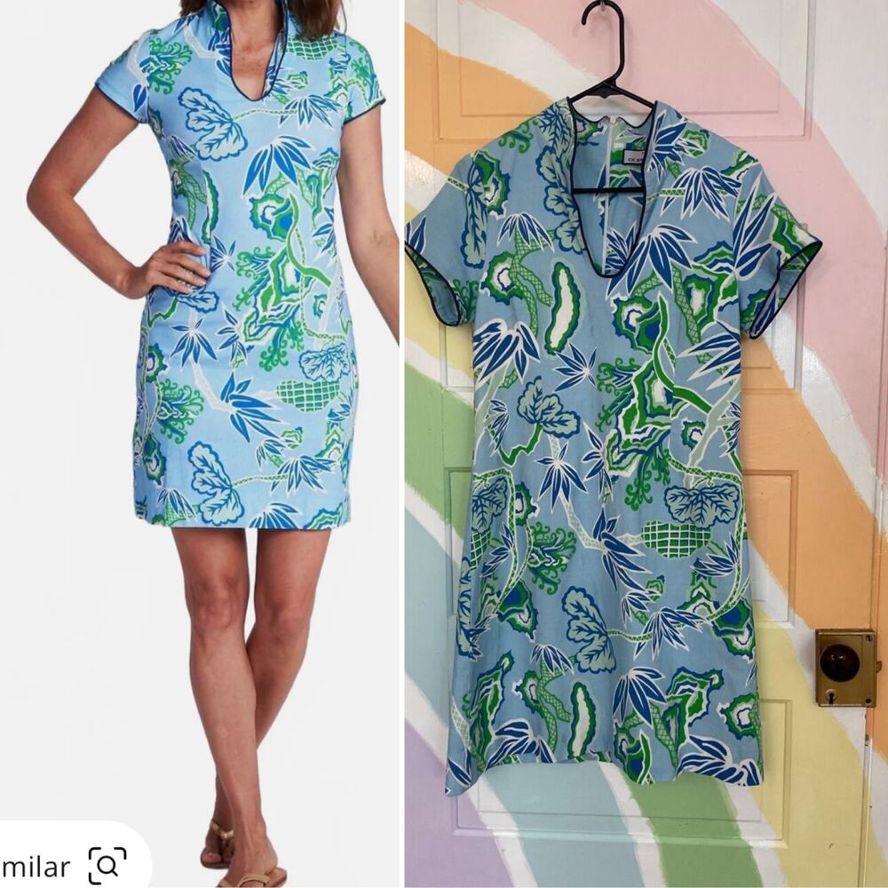 ✨CK Bradley Aya Dress Winifred Sky Floral Shift Cotton Stretch Resort Mini Sz L